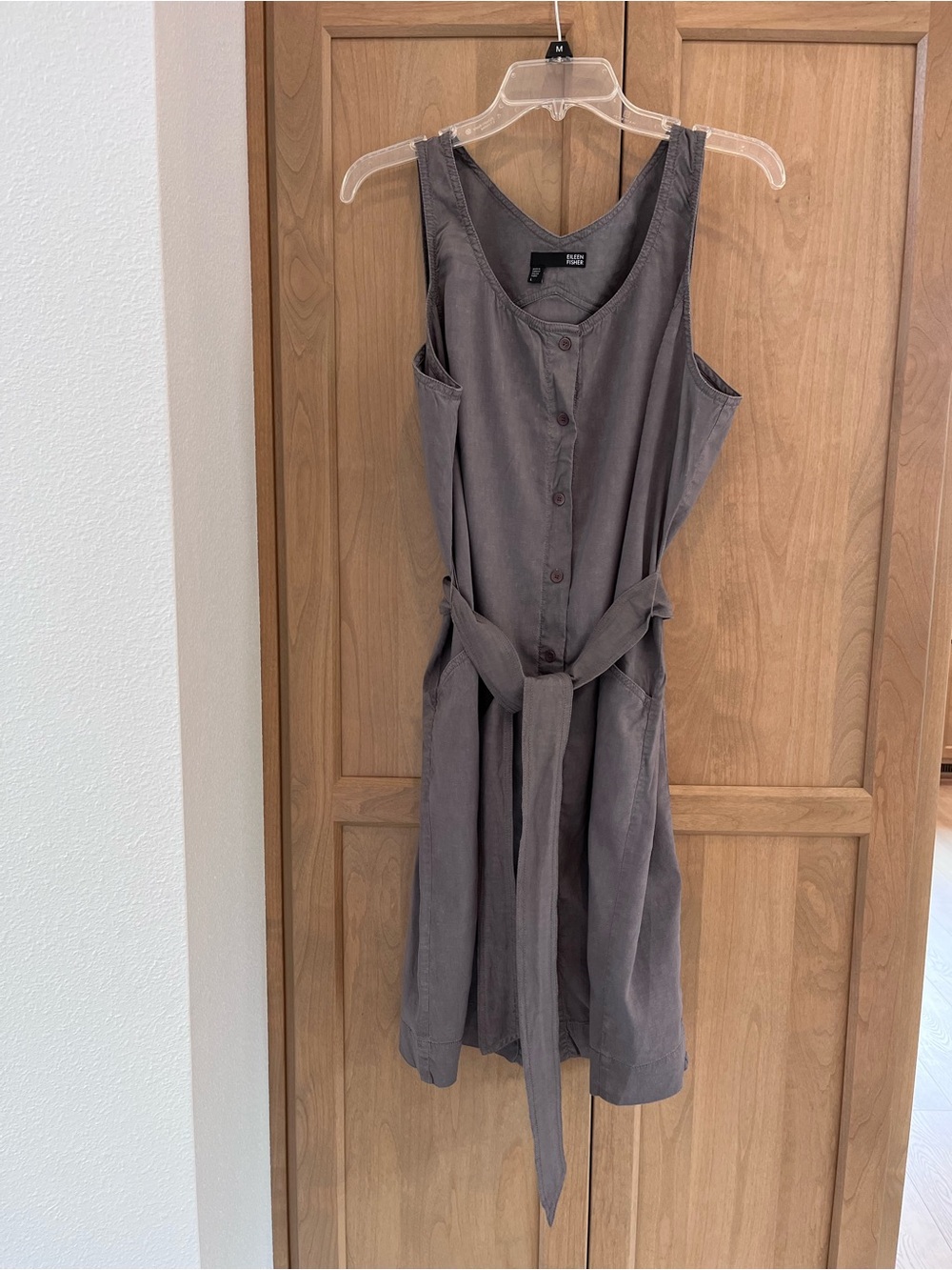 Eileen Fisher Gray Linen Belted Dress